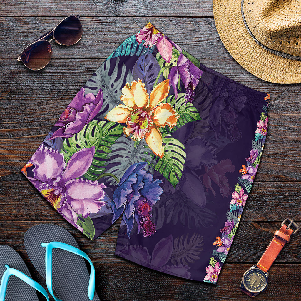Colorful Watercolor Cattleya Print Men's Shorts