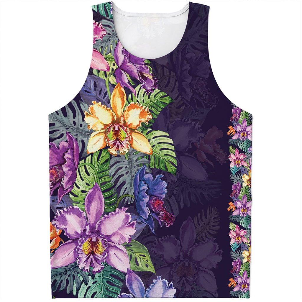 Colorful Watercolor Cattleya Print Men's Tank Top