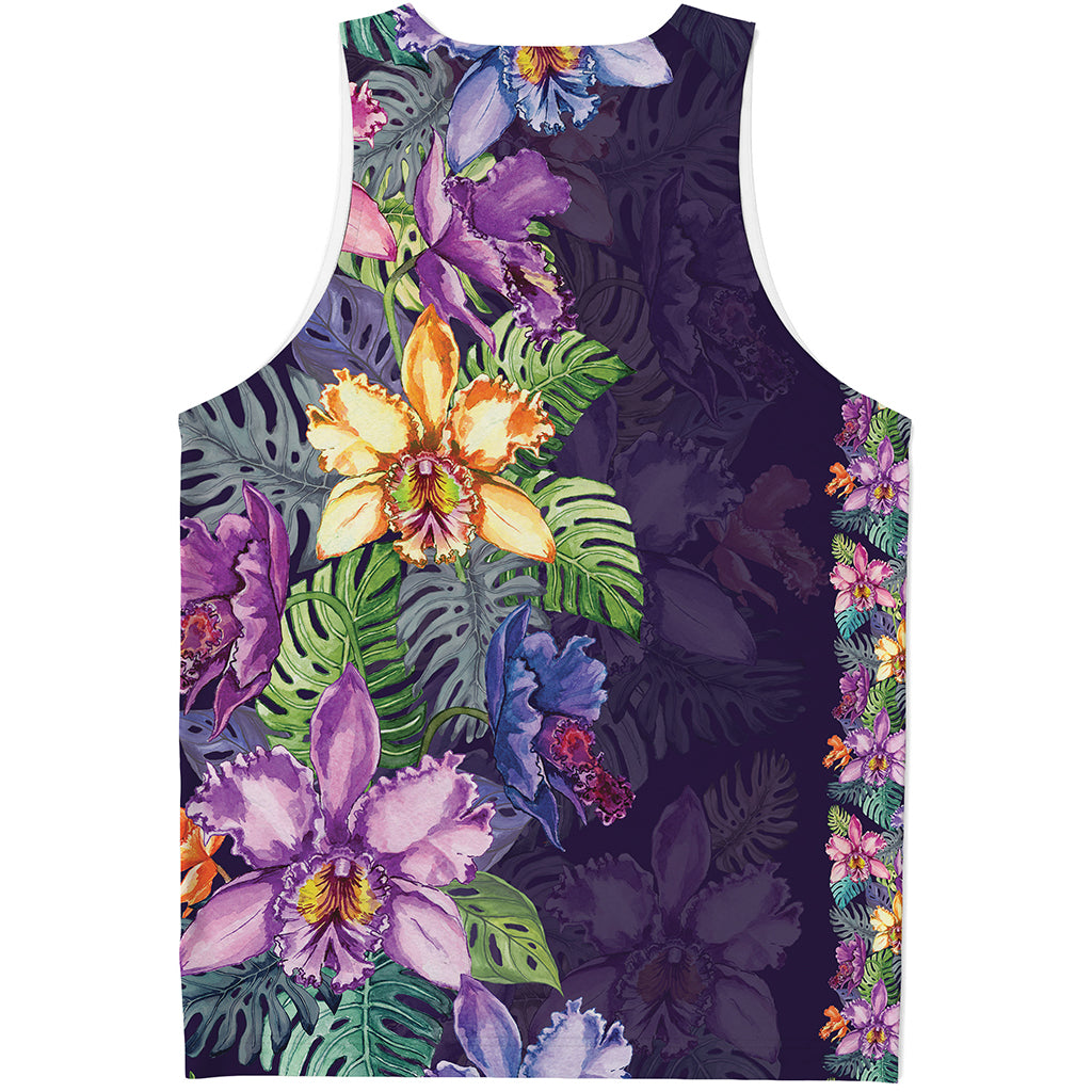 Colorful Watercolor Cattleya Print Men's Tank Top