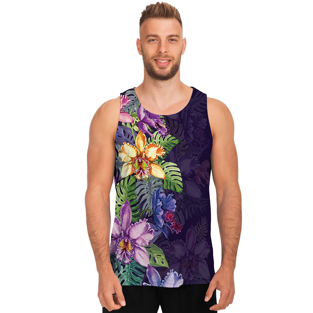 Colorful Watercolor Cattleya Print Men's Tank Top
