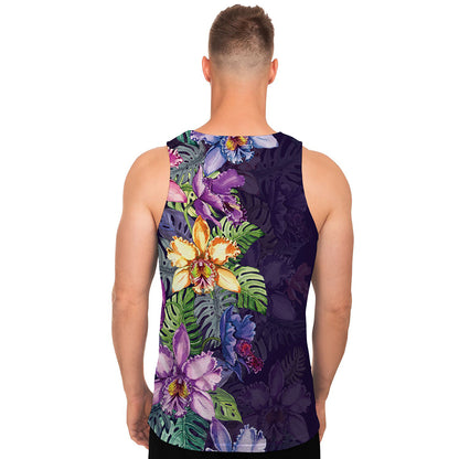 Colorful Watercolor Cattleya Print Men's Tank Top