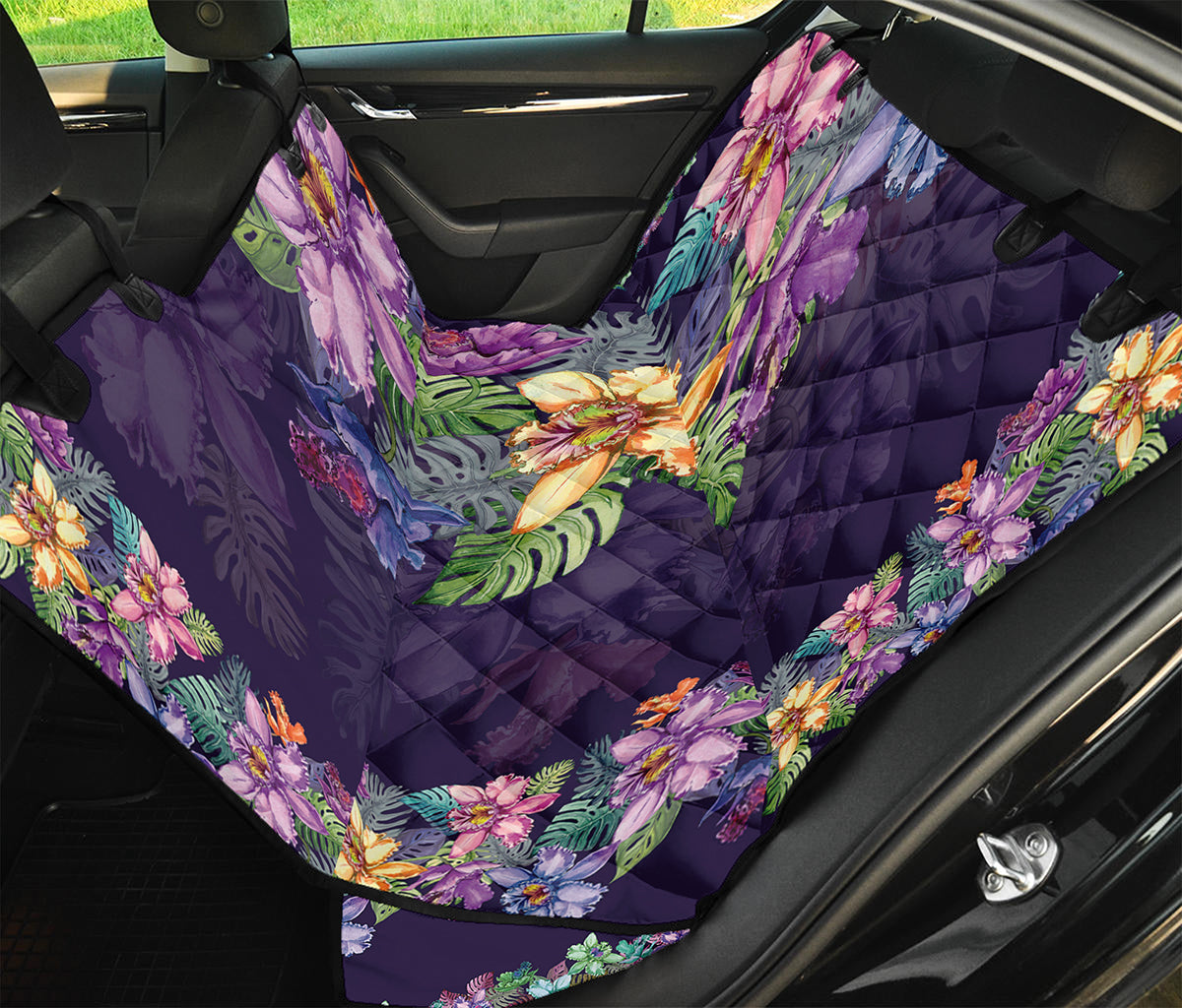 Colorful Watercolor Cattleya Print Pet Car Back Seat Cover
