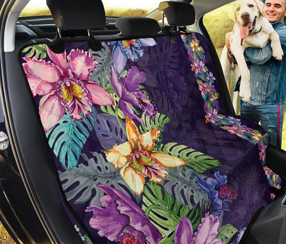 Colorful Watercolor Cattleya Print Pet Car Back Seat Cover