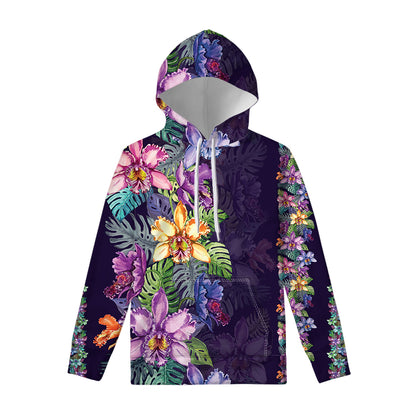 Colorful Watercolor Cattleya Print Pullover Hoodie