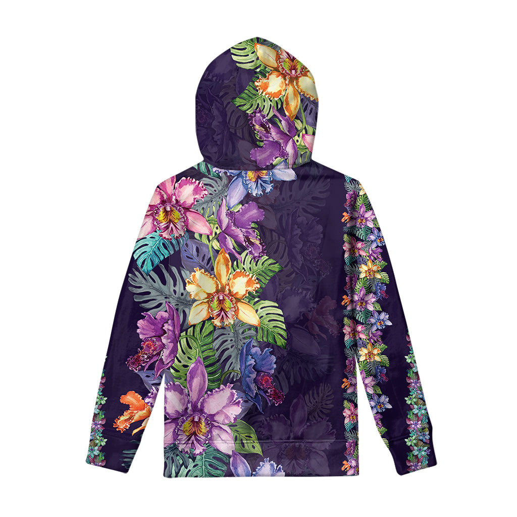 Colorful Watercolor Cattleya Print Pullover Hoodie