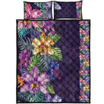 Colorful Watercolor Cattleya Print Quilt Bed Set