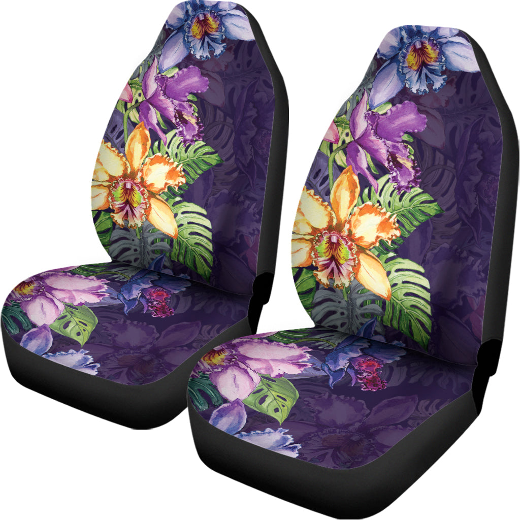 Colorful Watercolor Cattleya Print Universal Fit Car Seat Covers