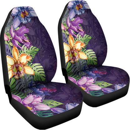 Colorful Watercolor Cattleya Print Universal Fit Car Seat Covers