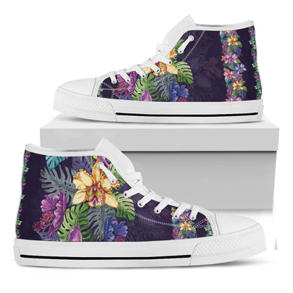 Colorful Watercolor Cattleya Print White High Top Shoes