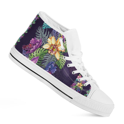Colorful Watercolor Cattleya Print White High Top Shoes
