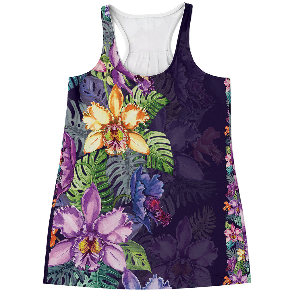 Colorful Watercolor Cattleya Print Women's Racerback Tank Top