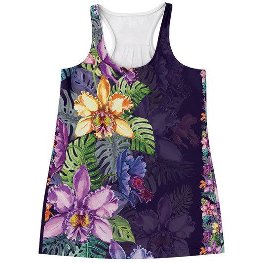 Colorful Watercolor Cattleya Print Women's Racerback Tank Top