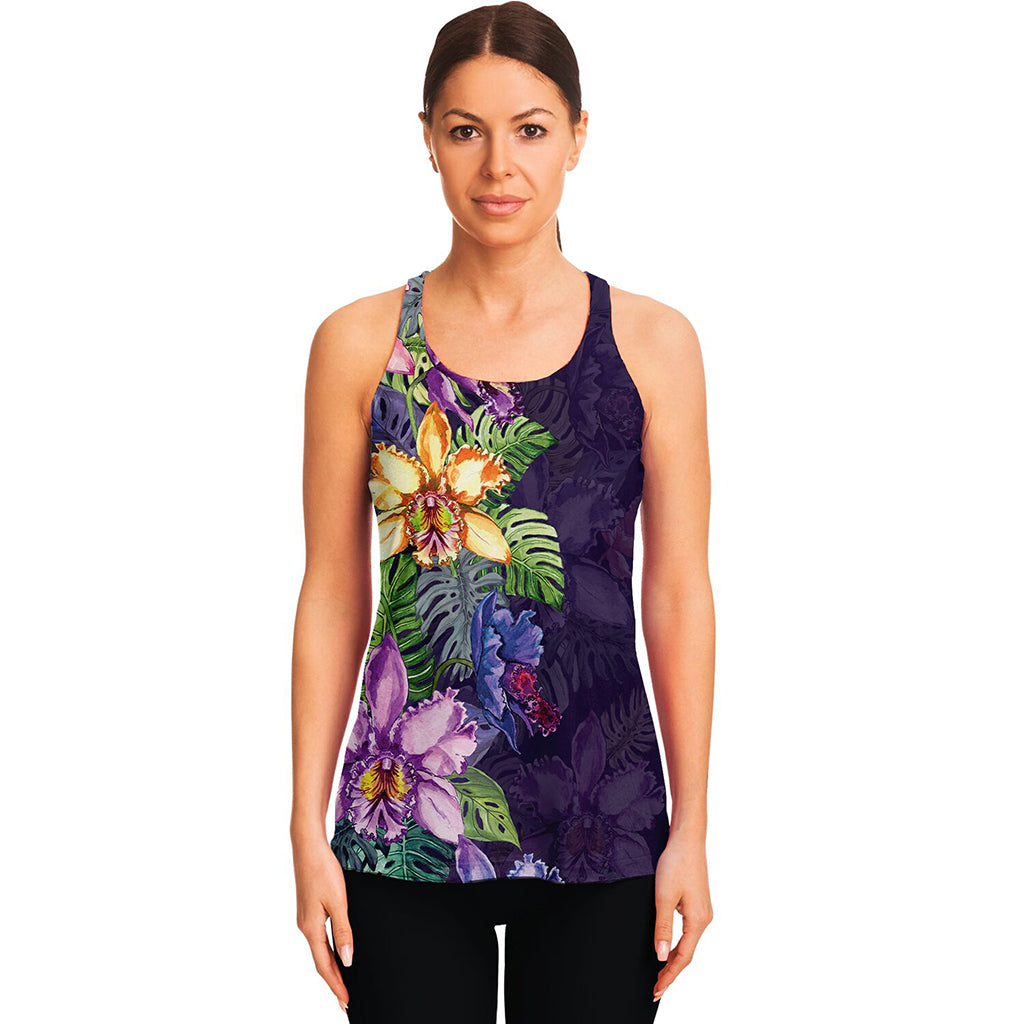 Colorful Watercolor Cattleya Print Women's Racerback Tank Top
