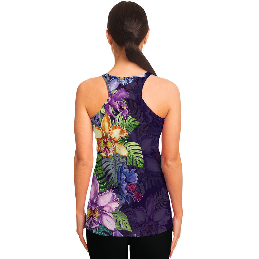 Colorful Watercolor Cattleya Print Women's Racerback Tank Top