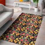 Colorful Watercolor Tulip Pattern Print Area Rug