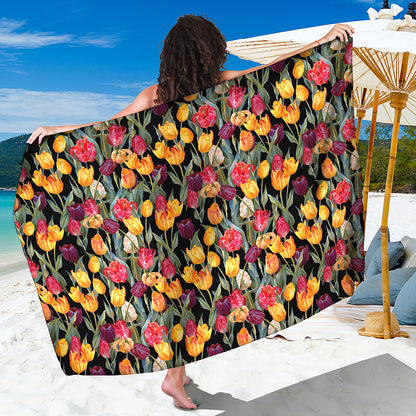 Colorful Watercolor Tulip Pattern Print Beach Sarong Wrap