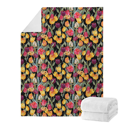 Colorful Watercolor Tulip Pattern Print Blanket