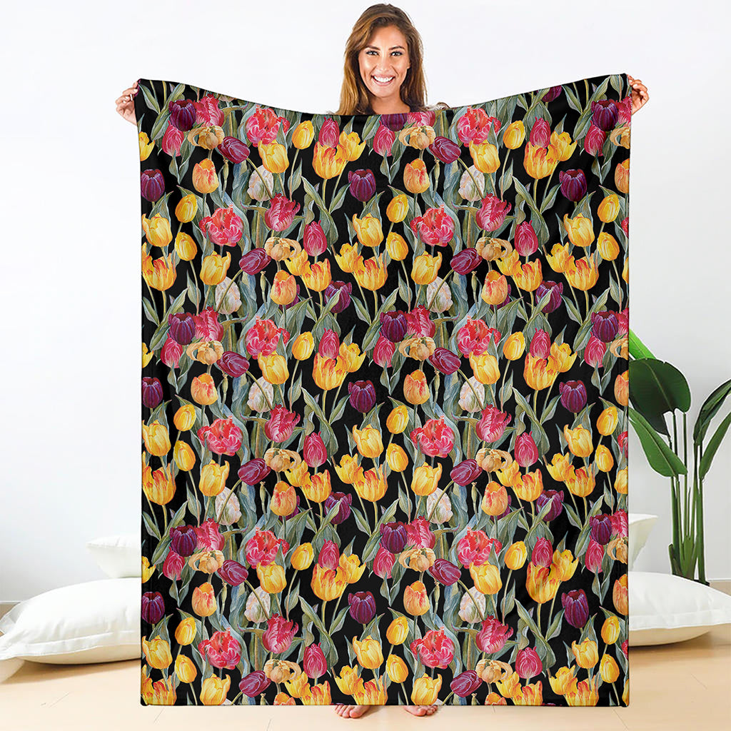 Colorful Watercolor Tulip Pattern Print Blanket