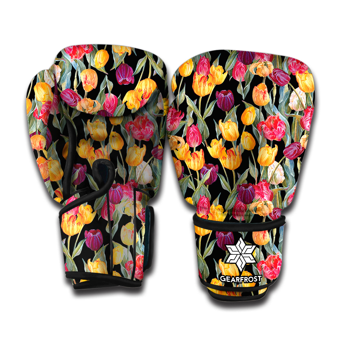 Colorful Watercolor Tulip Pattern Print Boxing Gloves