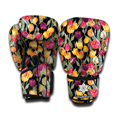 Colorful Watercolor Tulip Pattern Print Boxing Gloves