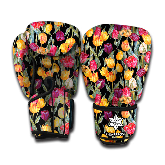 Colorful Watercolor Tulip Pattern Print Boxing Gloves
