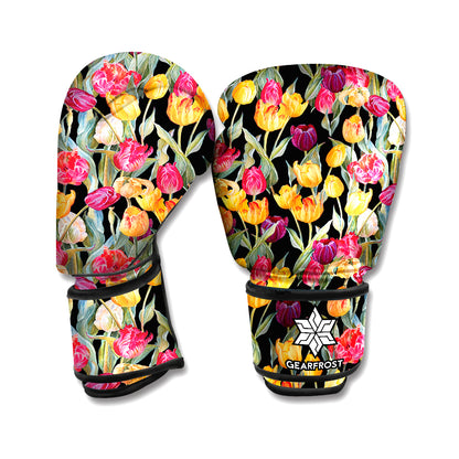 Colorful Watercolor Tulip Pattern Print Boxing Gloves
