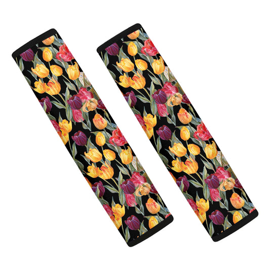 Colorful Watercolor Tulip Pattern Print Car Seat Belt Covers