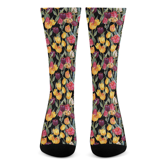 Colorful Watercolor Tulip Pattern Print Crew Socks