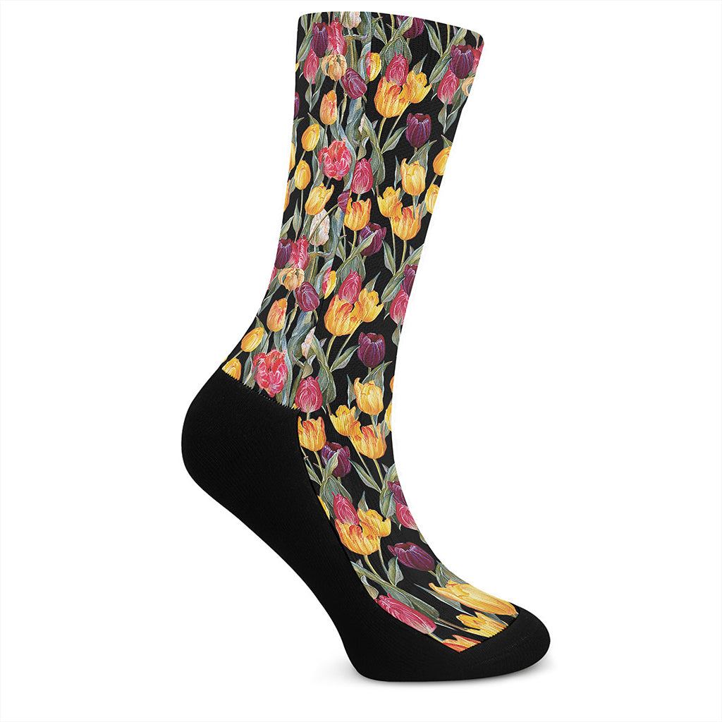 Colorful Watercolor Tulip Pattern Print Crew Socks