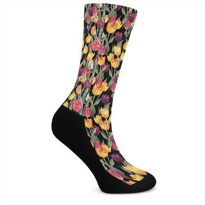 Colorful Watercolor Tulip Pattern Print Crew Socks