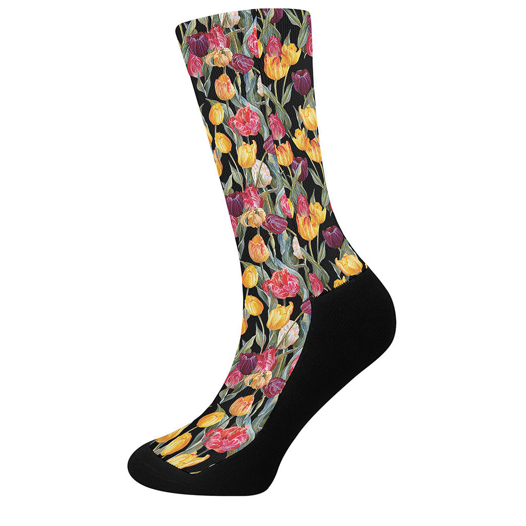 Colorful Watercolor Tulip Pattern Print Crew Socks