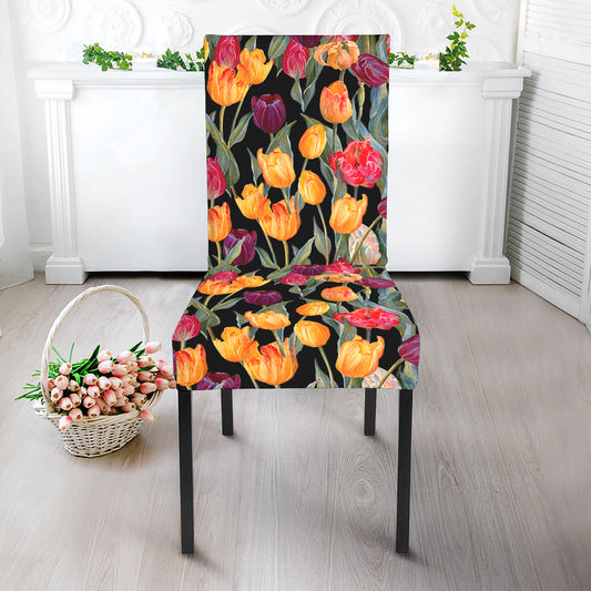 Colorful Watercolor Tulip Pattern Print Dining Chair Slipcover