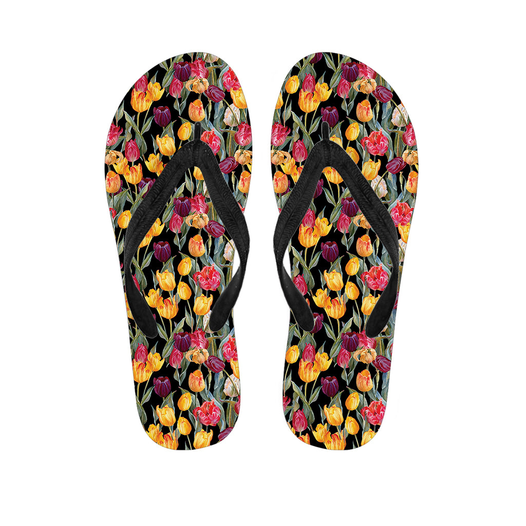 Colorful Watercolor Tulip Pattern Print Flip Flops
