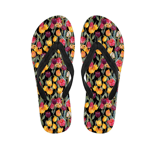 Colorful Watercolor Tulip Pattern Print Flip Flops