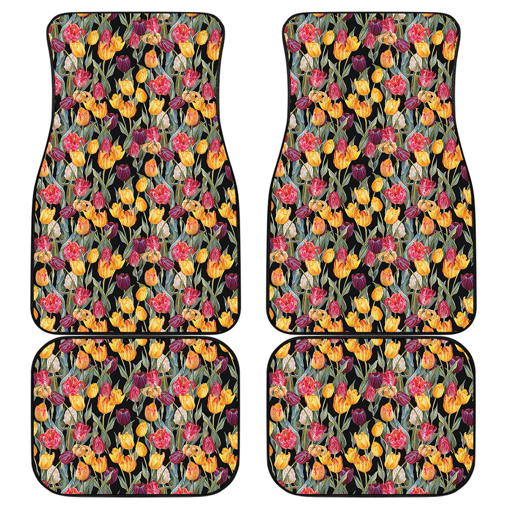 Colorful Watercolor Tulip Pattern Print Front and Back Car Floor Mats