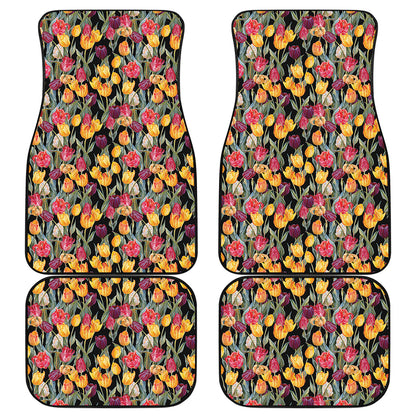 Colorful Watercolor Tulip Pattern Print Front and Back Car Floor Mats