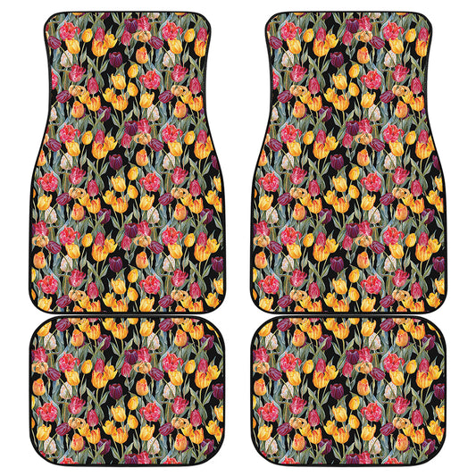 Colorful Watercolor Tulip Pattern Print Front and Back Car Floor Mats