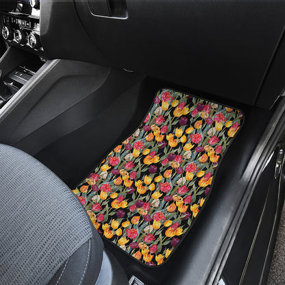 Colorful Watercolor Tulip Pattern Print Front and Back Car Floor Mats