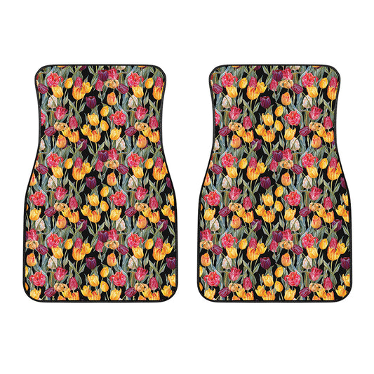Colorful Watercolor Tulip Pattern Print Front Car Floor Mats