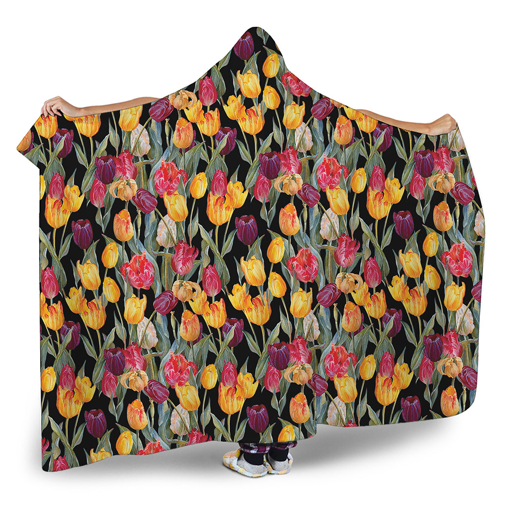 Colorful Watercolor Tulip Pattern Print Hooded Blanket