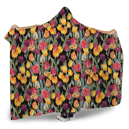 Colorful Watercolor Tulip Pattern Print Hooded Blanket