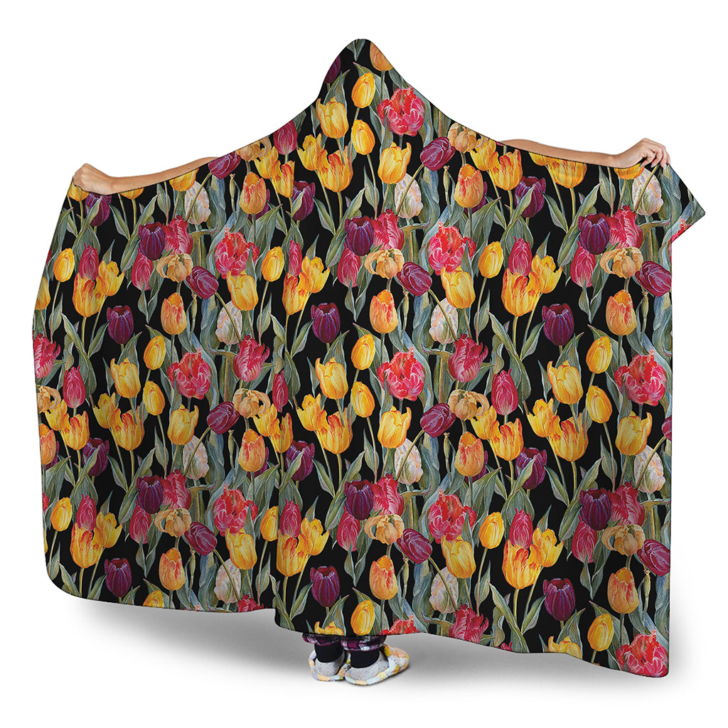 Colorful Watercolor Tulip Pattern Print Hooded Blanket
