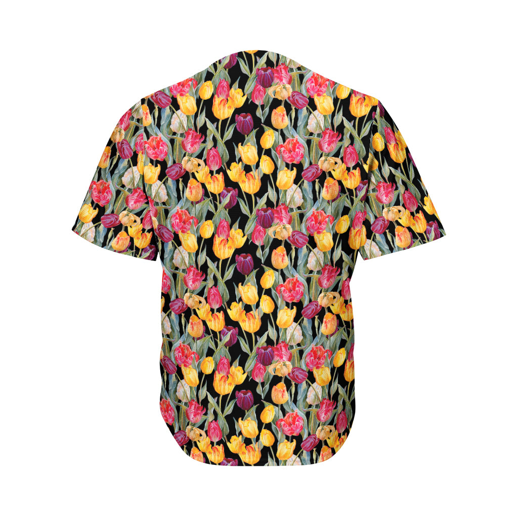 Colorful Watercolor Tulip Pattern Print Men's Baseball Jersey