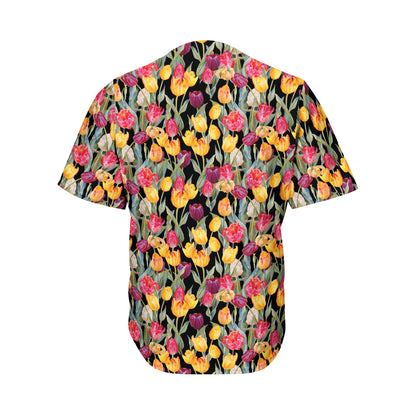 Colorful Watercolor Tulip Pattern Print Men's Baseball Jersey