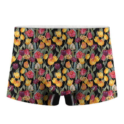 Colorful Watercolor Tulip Pattern Print Men's Boxer Briefs
