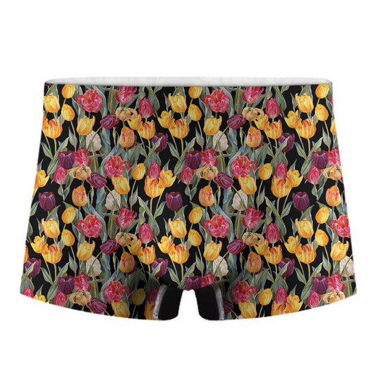 Colorful Watercolor Tulip Pattern Print Men's Boxer Briefs