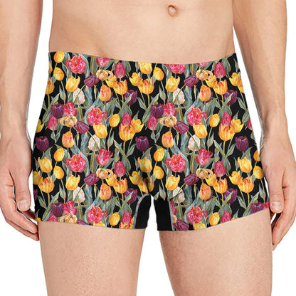Colorful Watercolor Tulip Pattern Print Men's Boxer Briefs