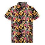 Colorful Watercolor Tulip Pattern Print Men's Short Sleeve Shirt