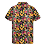 Colorful Watercolor Tulip Pattern Print Men's Short Sleeve Shirt