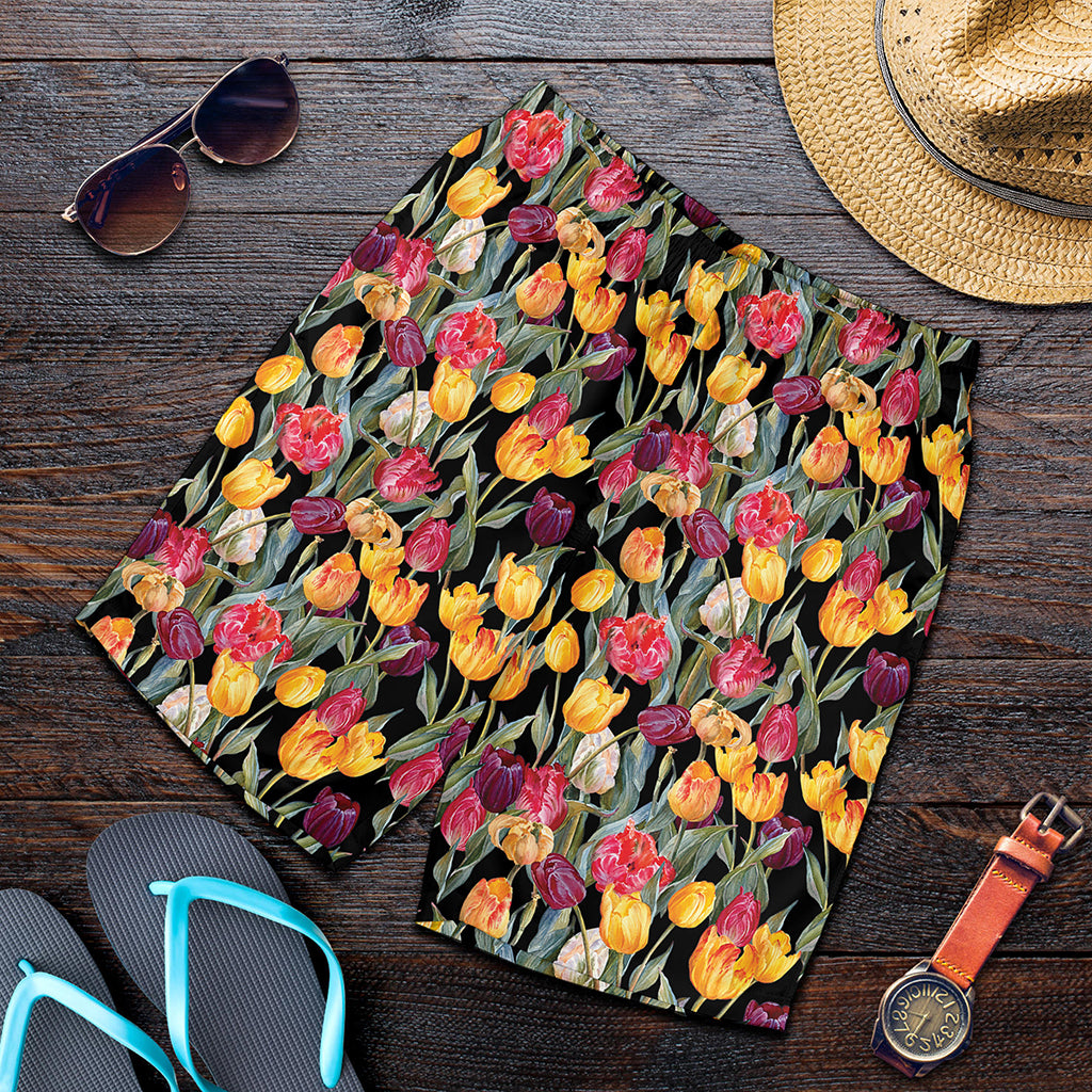 Colorful Watercolor Tulip Pattern Print Men's Shorts